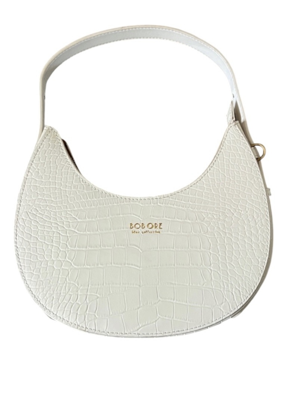 EUC Bob Ore Blue Collection Naomi Crescent Croc Embossed Bag Ivory With Dust Bag